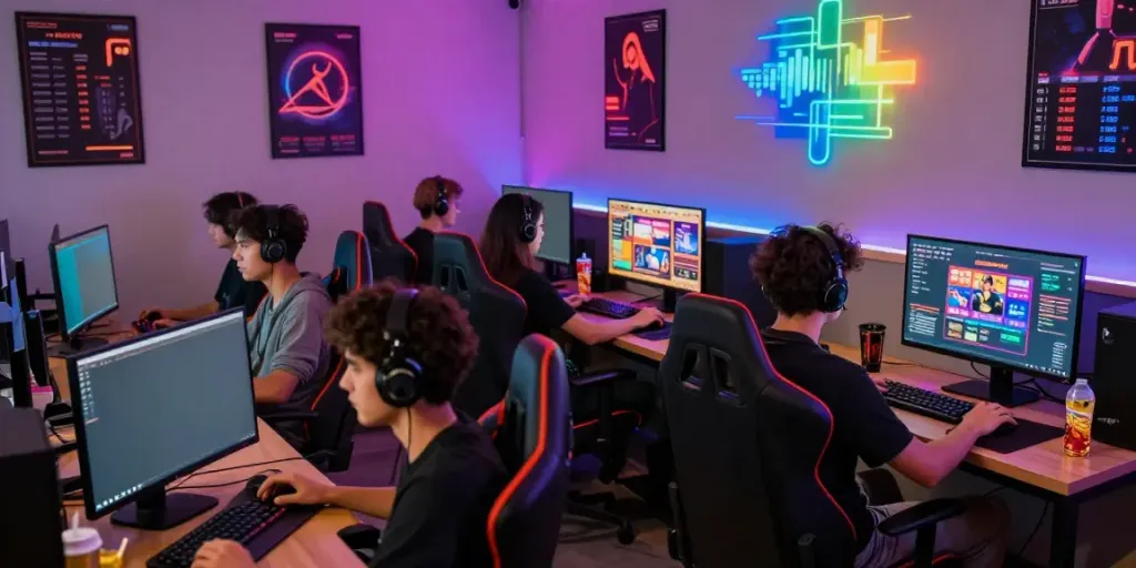 Players enjoying non Gamstop casinos UK games in a vibrant gaming lounge
