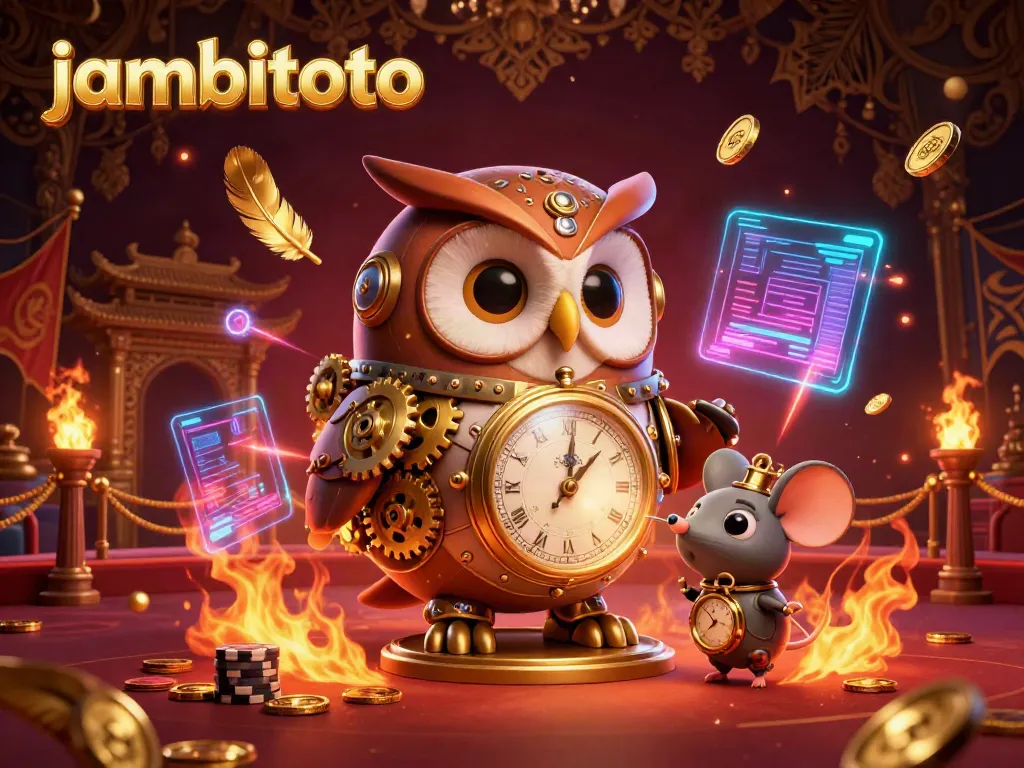 Experience immersive gaming action with jambitoto, featuring a time-traveling owl and vibrant casino elements.