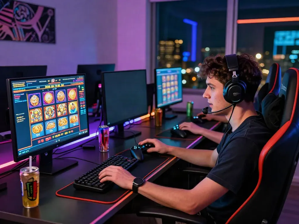 Player enjoying non GamStop casinos UK from a vibrant gaming setup.