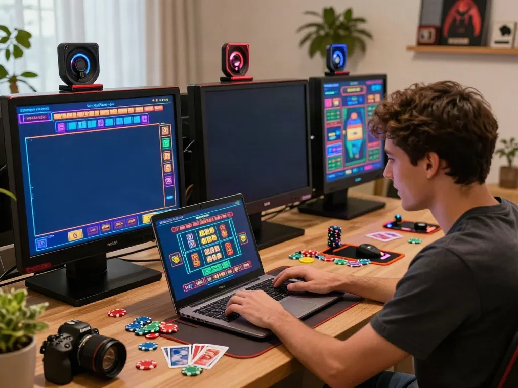Engaging gaming experience in non Gamstop casinos UK with colorful digital slots and warm ambiance.