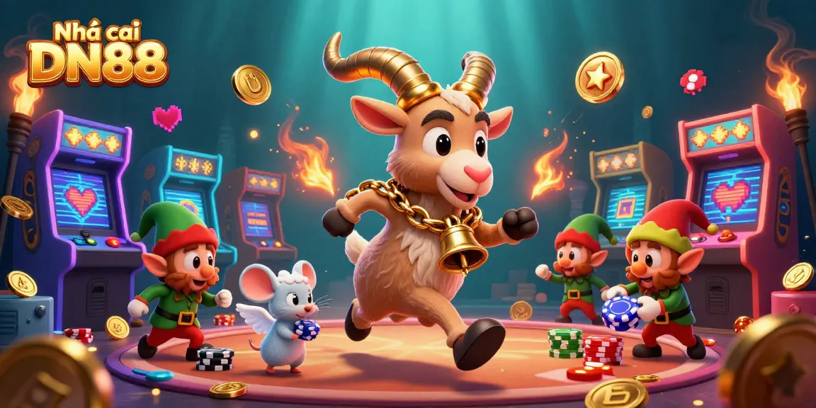 Join the fun at Nhà cái DN88 with a lively 3D casino scene featuring unique characters and vibrant gaming elements.