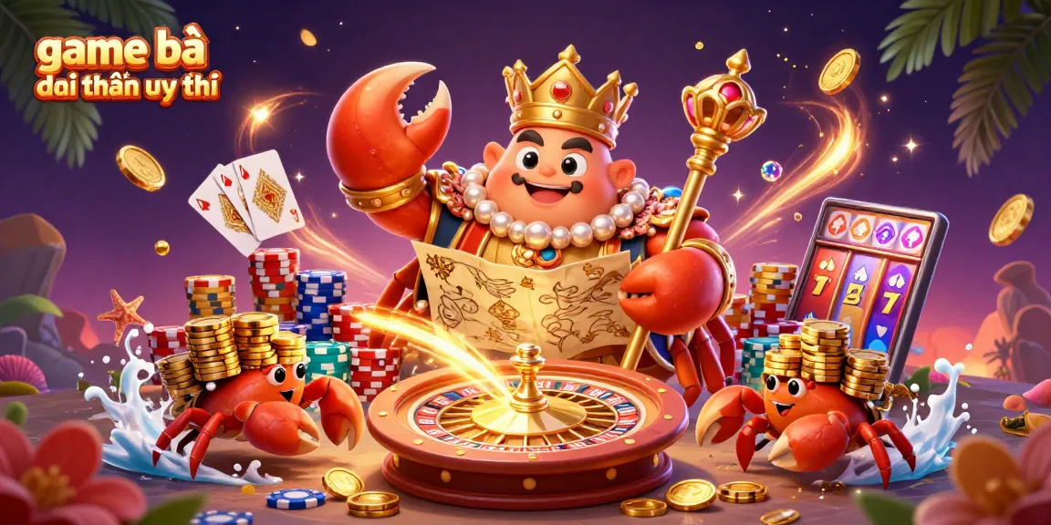 Discover game bài đổi thưởng uy tín in a vibrant scene featuring a golden crab emperor surrounded by treasure.