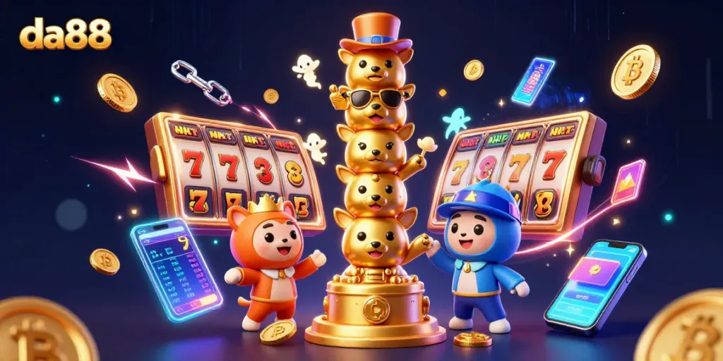 Engage with da88's thrilling casino experience featuring vibrant slot elements and golden totem iconography.