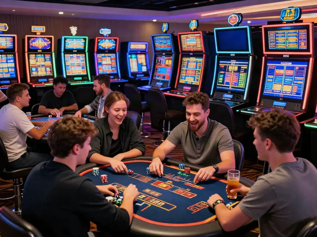 Exciting atmosphere at non GamStop casinos UK with diverse players enjoying various games.