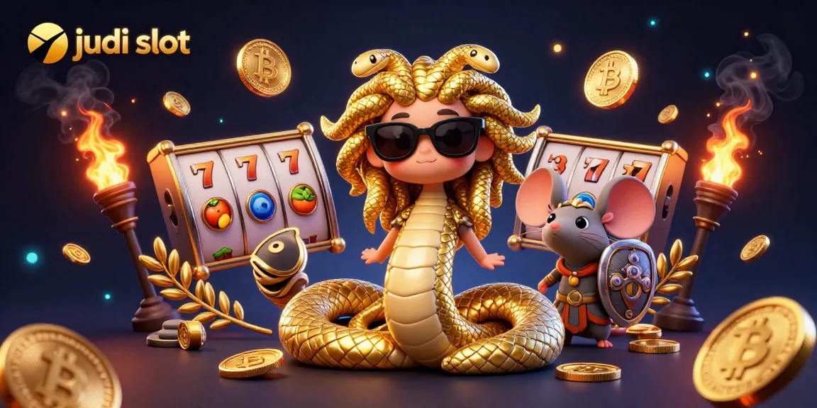 Spin the judi slot reels with Medusa and a warrior mouse in a dynamic casino scene