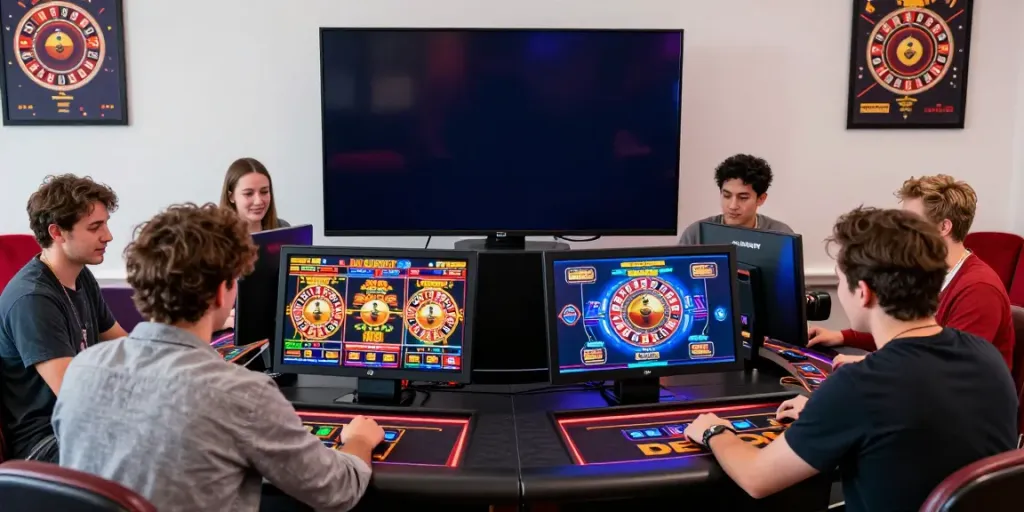Exciting gaming scene with friends exploring non gamstop casinos uk together online.