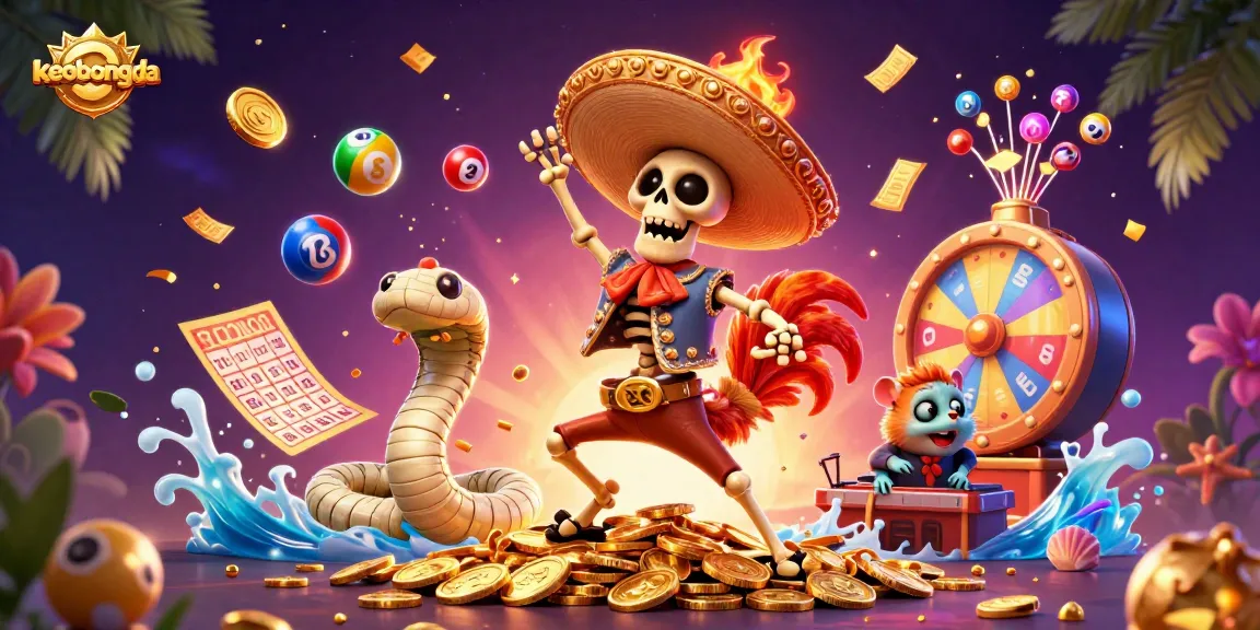 Engage in thrilling sports betting action with keobongda's dynamic illustration of casino elements and lively characters.