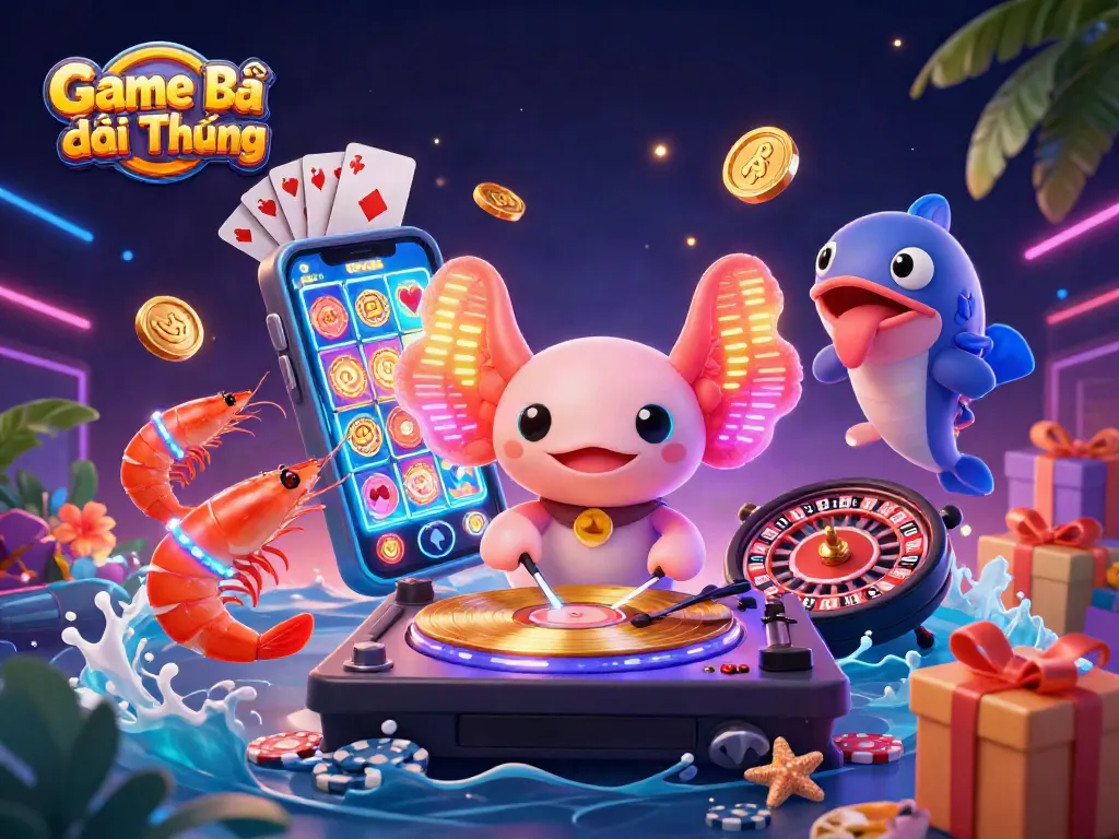 Experience Game Bài Đổi Thưởng excitement with vibrant casino elements and energetic characters.