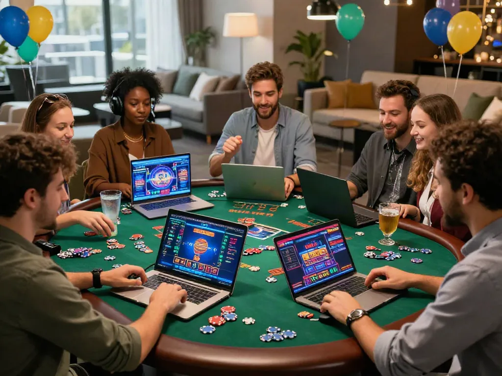 Celebrating friends enjoying non gamstop casinos UK at a virtual table game.