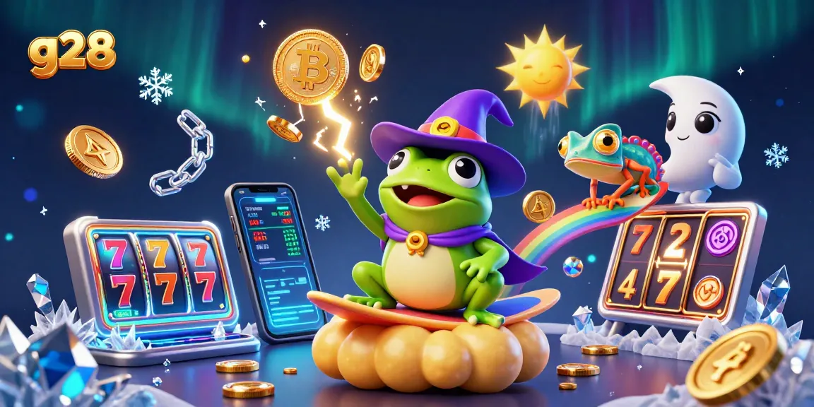 Spin the g28 slots while enjoying a dynamic scene of a weather wizard frog and chameleon in action.