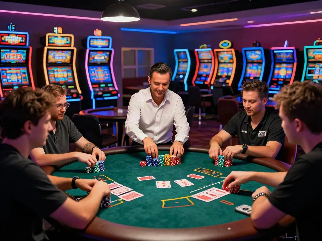 Engaging poker game at non Gamstop casinos UK, showcasing excitement and camaraderie.