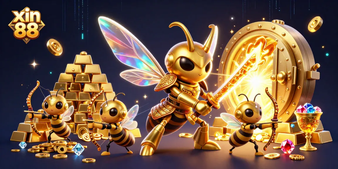 Play xin 88 with a dynamic 3D scene featuring a golden hornet samurai and treasure vaults.