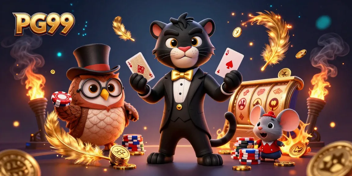Experience the thrilling PG99 casino scene with stylish characters and vibrant gaming elements.