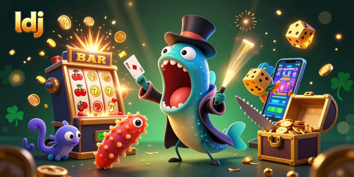 Exciting ldj gaming scene featuring a deep-sea gulper eel performing magical card tricks in a vibrant casino.