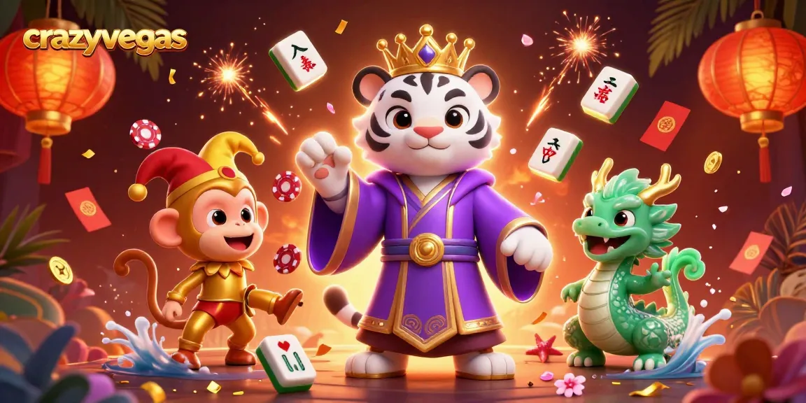 Engage in exciting gameplay at crazyvegas with vibrant characters like a royal tiger and joker monkey.