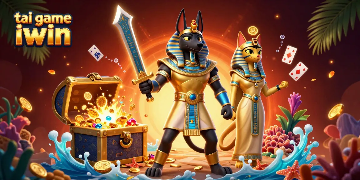 Join the thrilling adventure of tai game iwin with Anubis and Bastet amid exploding treasures and glowing cards.