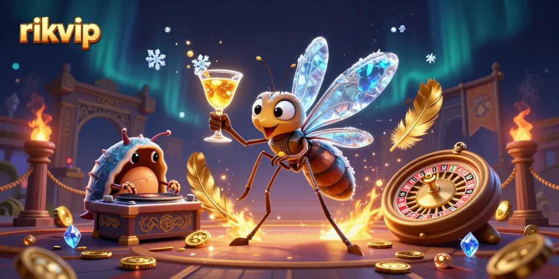 Experience thrilling action at rikvip with an animated mosquito mascot, a trilobite DJ, and a golden roulette wheel.