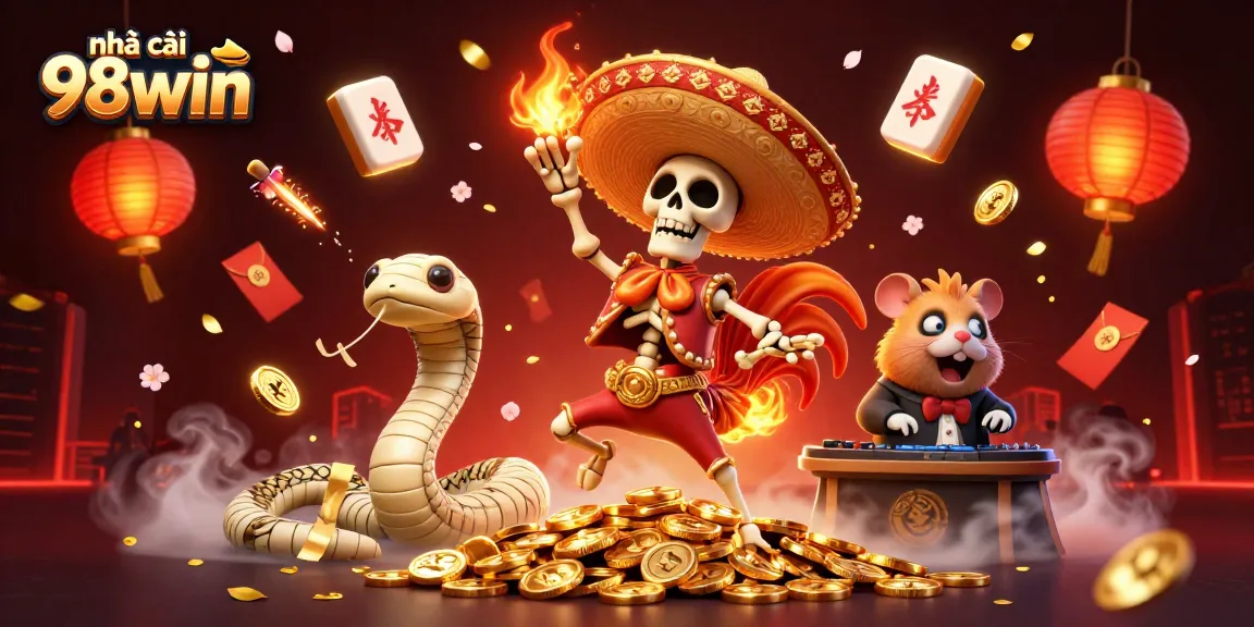 Experience thrilling gameplay at nhà cái 98win with vibrant characters celebrating on golden coins.