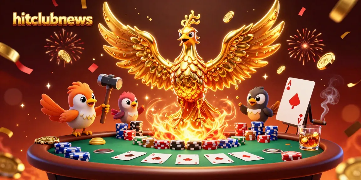 Experience winning moments at hitclubnews with a golden phoenix amidst poker excitement.