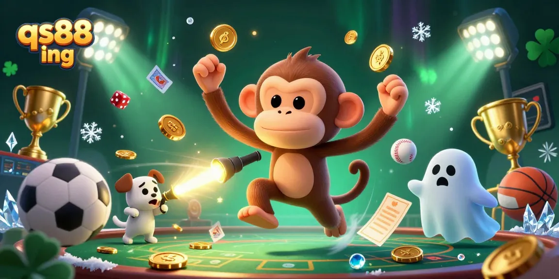 Experience excitement with qs88 ing in this vibrant 3D casino illustration featuring a playful poltergeist monkey.
