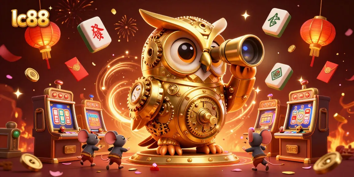 Experience thrilling gameplay at lc88 with a dynamic 3D illustration featuring an owl and casino elements.